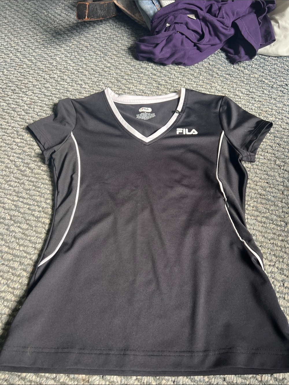 FILA Black V-Neck Athletic Top with White Trim